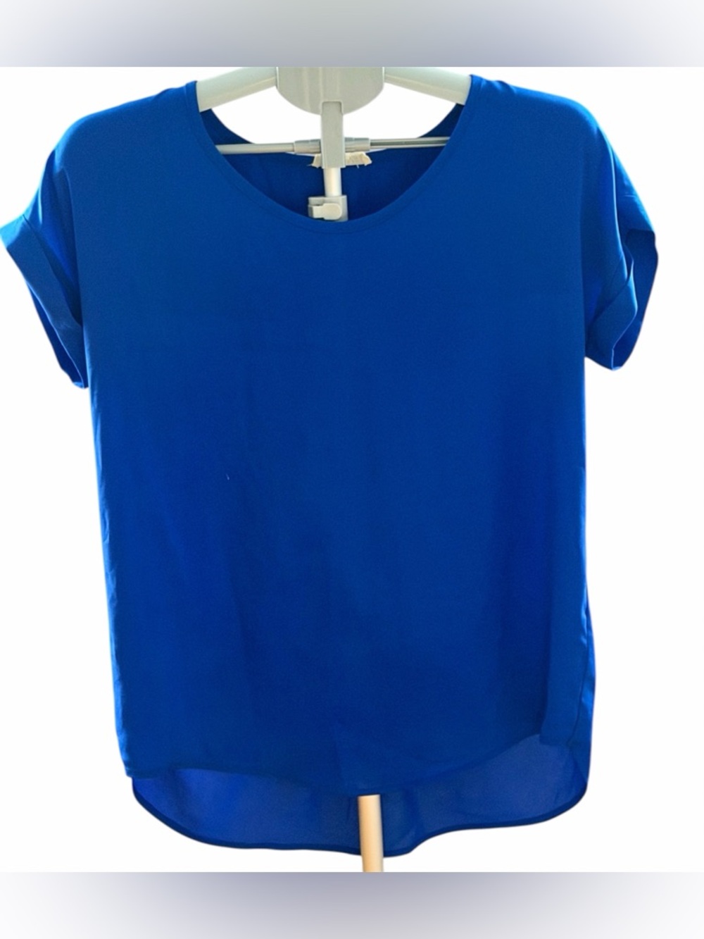 Pleione Royal Blue Short Sleeve Round Neck Blouse